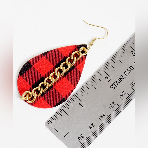 🆕 Buffalo Plaid Teardrop Earrings - Picture 2 of 2